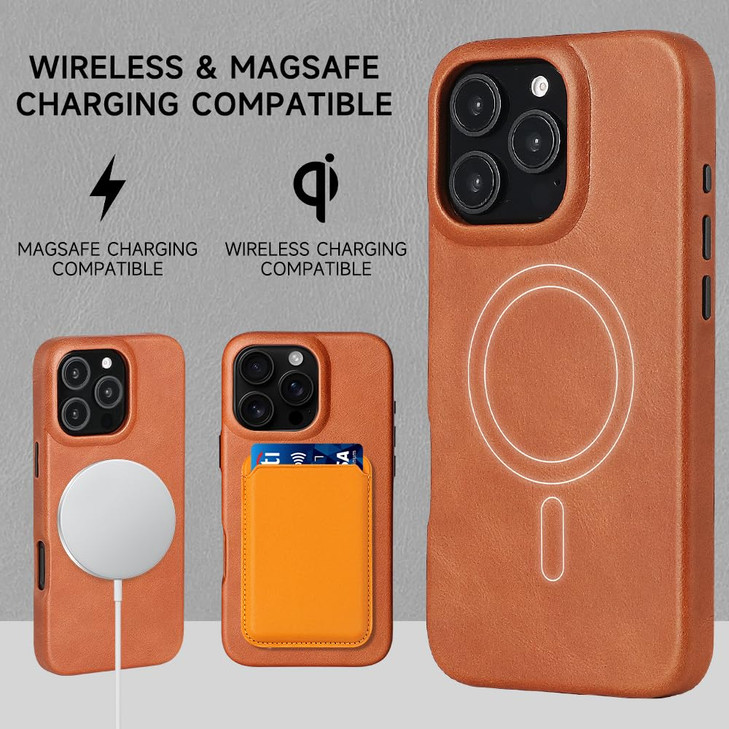 Compatible with MagSafe Genuine Leather Phone Case for Apple iPhone 16 Pro 63 in Brownfor Wireless Charging Protective C