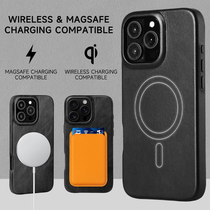 Compatible with MagSafe Genuine Leather Phone Case for Apple iPhone 16 Pro Max 69 in Blackfor Wireless Charging Protecti