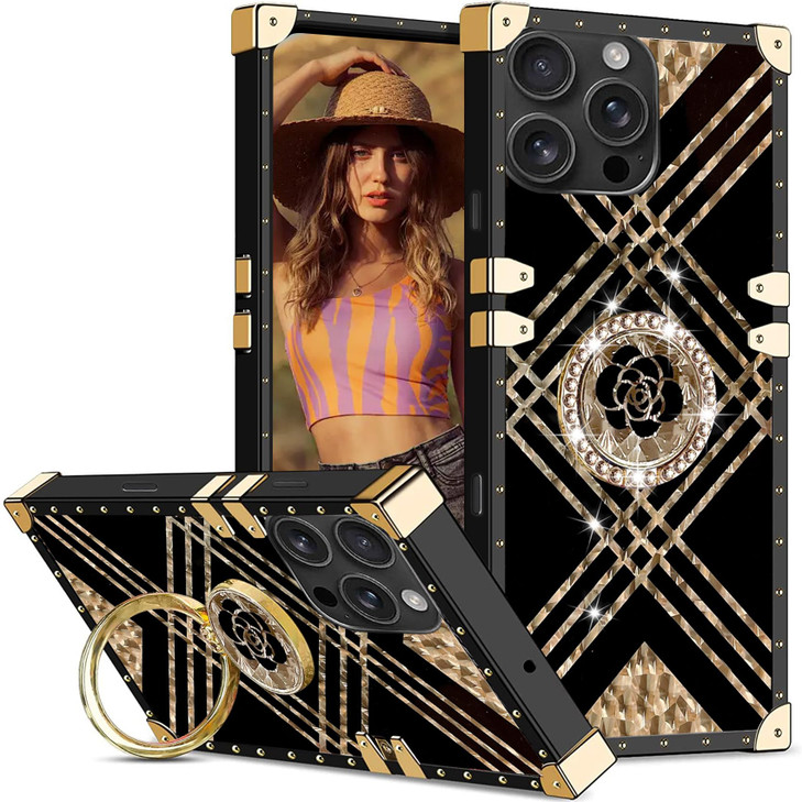 CCSmall for Apple iPhone 16 Pro Max Case Cute for Women Girly Elegant Metal Decoration Corner Soft TPU Bumper Case with