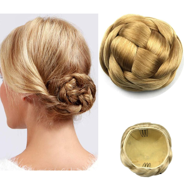 Ayina Large Size Scrunchie Synthetic Hair Chignon Bun Donut Straight Updo Braided Hairpieces Clip in Hair Bun Wedding Extensions for Afro Black Women