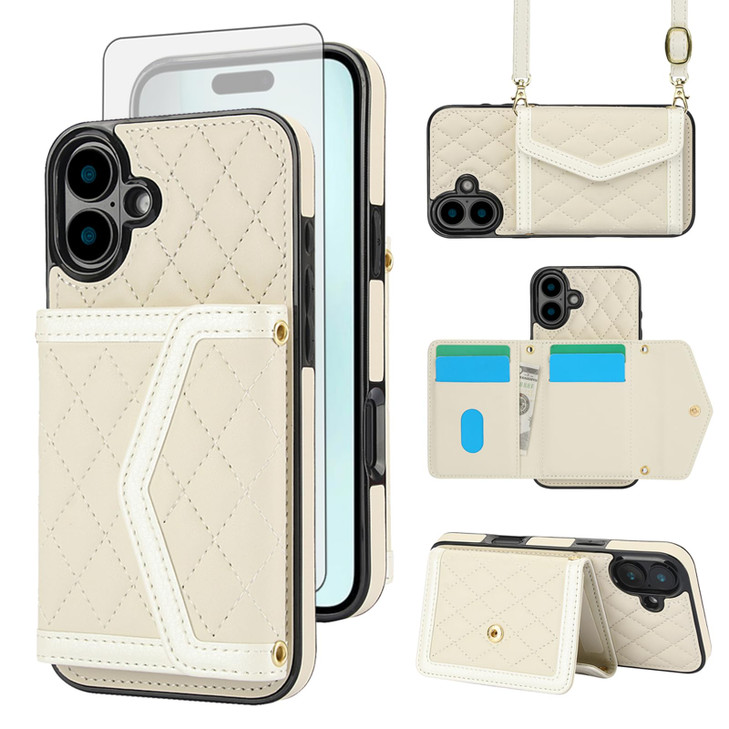 Phone Case Compatible with iPhone 16 61 inch Wallet Cell Cover Tempered Glass Screen Protector RFID Blocking Credit Card