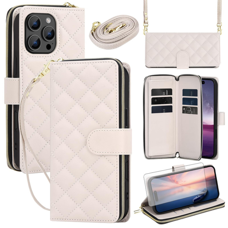 Asuwish Phone Case for iPhone 16 Pro Max Wallet Cover with Screen Protector Strap Card Holder Stand PU Leather Flip Cell