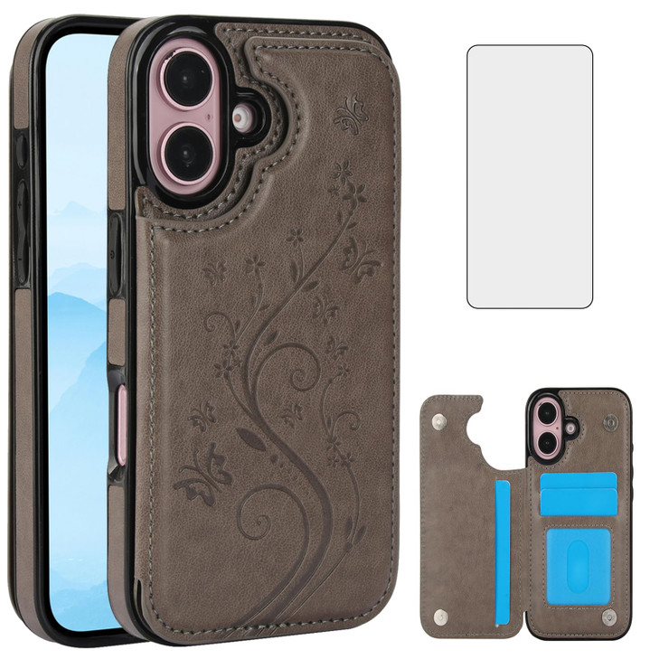 Asuwish Phone Case Compatible with iPhone 16 61 inch with Tempered Glass Screen Protector and Card Holder Wallet Cover S