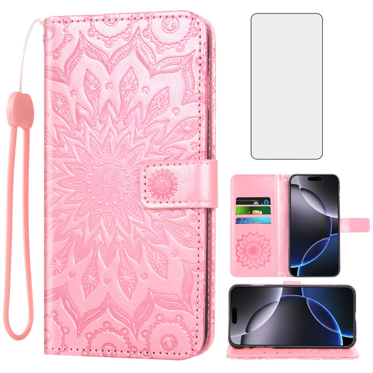 Asuwish Phone Case for iPhone 16 Pro Max 69 inch Wallet with Tempered Glass Screen Protector Leather Slim Flip Cover Car
