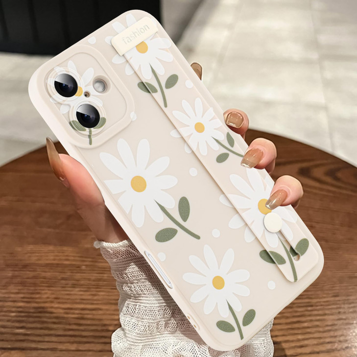 MOWIME Compatible with iPhone 16 Plus Case with Wrist Strap Cute Daisy Floral Shockproof Soft TPU Protective Case for Wo