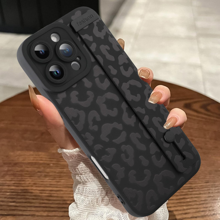 MOWIME Compatible with iPhone 16 Pro Max Case with Strap Wrist Cheetah Print Shockproof Soft TPU Protective Cover for Wo