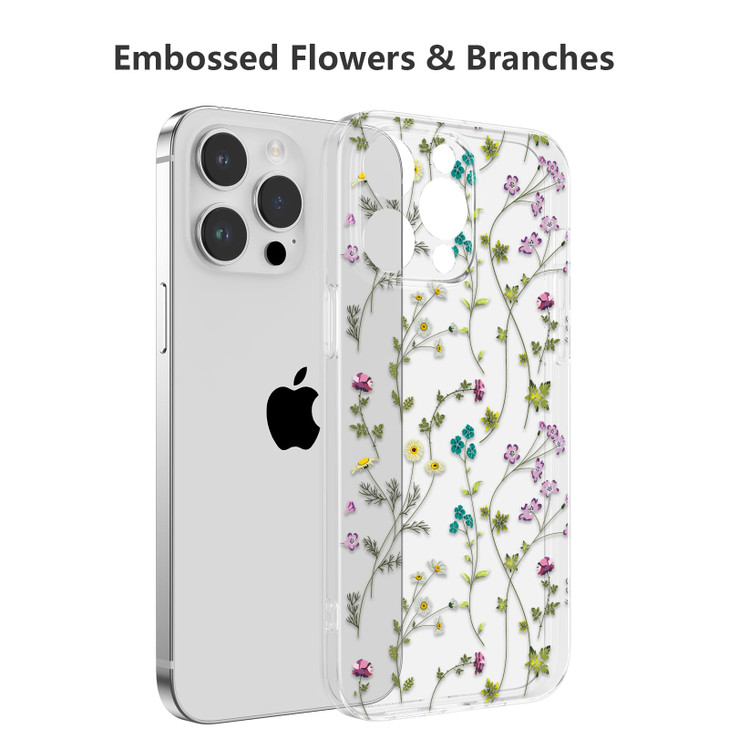 RALEAVO Floral Case for iPhone 16 Pro Max Clear Case with Flower Branch Pattern Cute Cover Case for Girls Women Slim Thi