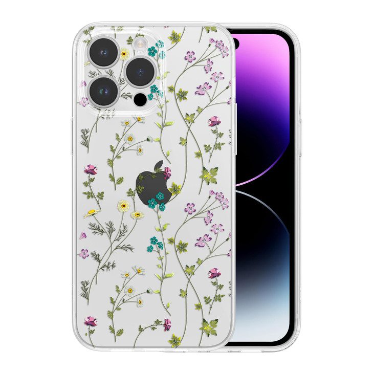 RALEAVO Floral Case for iPhone 16 Pro Clear Case with Flower Branch Pattern Cute Cover Case for Girls Women Slim Thin So