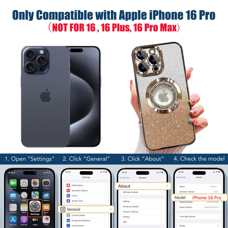 Misscase for iPhone 16 Pro Magnetic Glitter Case Compatible with MagSafeFull Protection Slim Shockproof AntiScratch Case