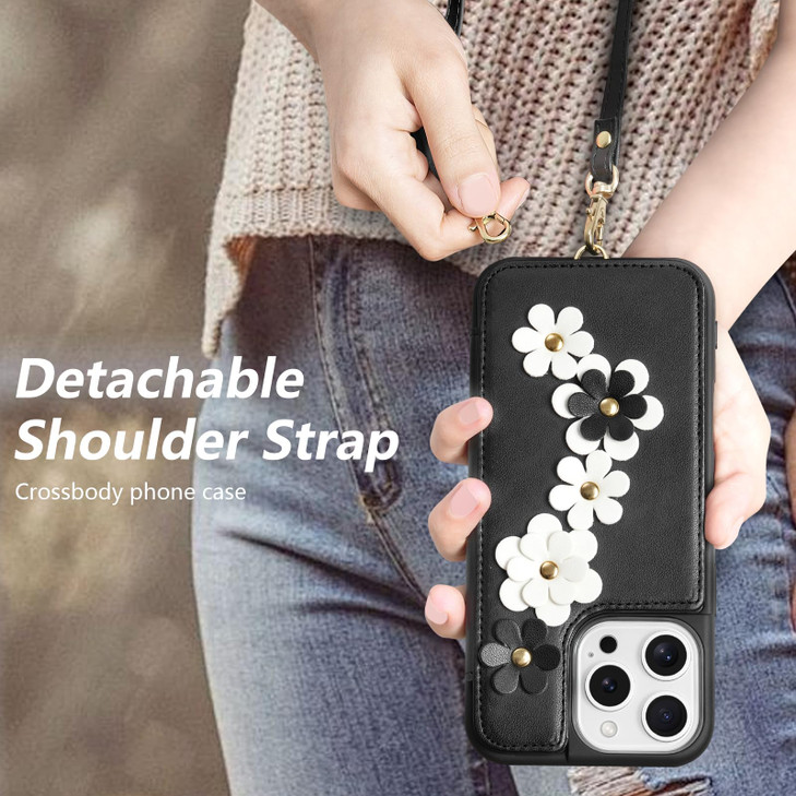 rongki for iPhone 16 Pro Max Case Wallet with Card Holder Cute Flower Design Crossbody Phone Purse for Women PU Leather
