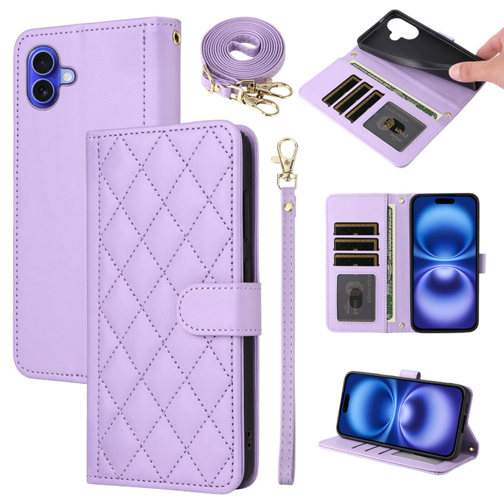 Furiet Argyle Wallet Case for iPhone 16 Plus 67 inch with Detachable Wrist Strap Shoulder Strap Card Slot Folio Purse PU