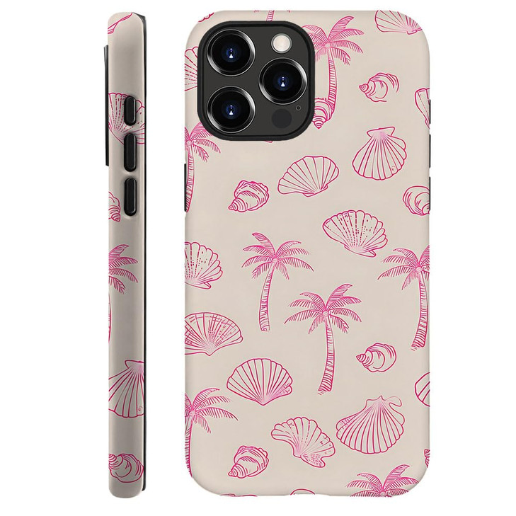 DAIZAG Case Compatible with for iPhone 16 ProPink Seashells Palm Trees Beach Phone Case for iPhone 16 Pro for Girl Women