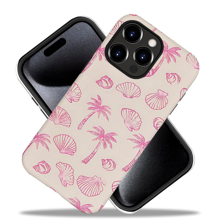 DAIZAG Case Compatible with for iPhone 16 ProPink Seashells Palm Trees Beach Phone Case for iPhone 16 Pro for Girl Women