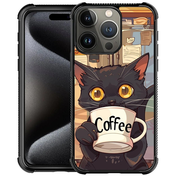 ZHEGAILIAN Compatible with iPhone 16 Pro CaseCat Drinks Coffee 16 Pro Women Girls CaseShockproof AntiSlip Drop Protectio