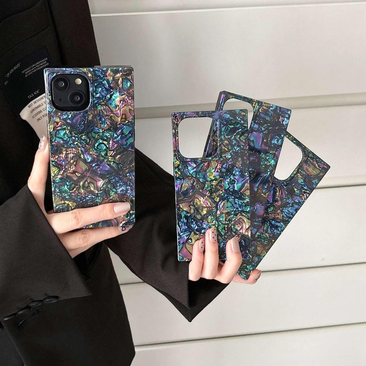 Reezaddin Black Mother of Pearl Abalone Shell Phone Case for iPhone 16 Pro 63inRectangle Edge Trendy Aesthetic Sparkle C
