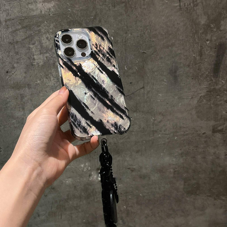 Reezaddin Black Twill Striped Glitter Phone Case for iPhone 16 Pro Max 69inRetro Aesthetic Classy Blingbling Trendy Silv