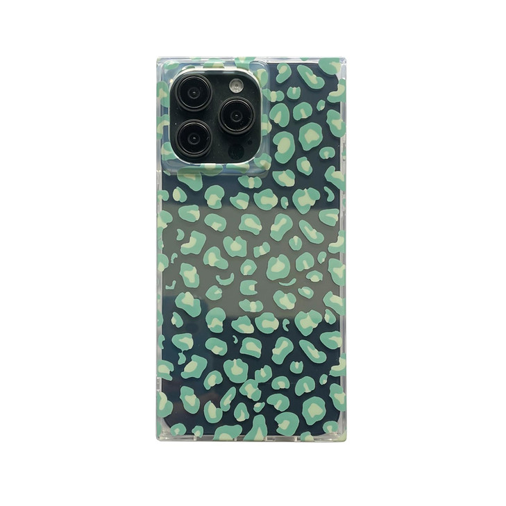 Green Cheetah Print Rectangled Clear Phone Case for iPhone 16 Pro Max 69inMint Leopard Tortoise Shell Transparent Rectan