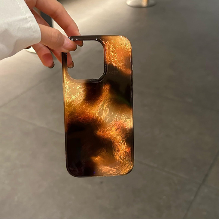 Reezaddin Tortoise Shell Aesthetic Bling Phone Case for iPhone 16 Pro MaxTrendy Brown Amber Leopard Print Glitter Retro