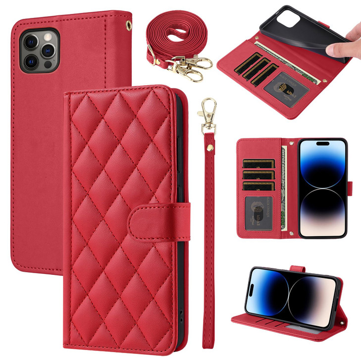 Furiet Argyle Wallet Case for iPhone 16 Pro Max 69 inch with Wrist Strap Shoulder Strap Card Slots Folio Purse Luxury PU