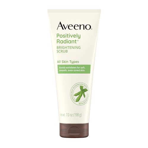 Aveeno Positively Radiant Brightening Face Scrub & Exfoliating Daily Face Wash, Moisture-Rich Soy Extract, Oil-Free, Soap-Free, Hypoallergenic, Non-C