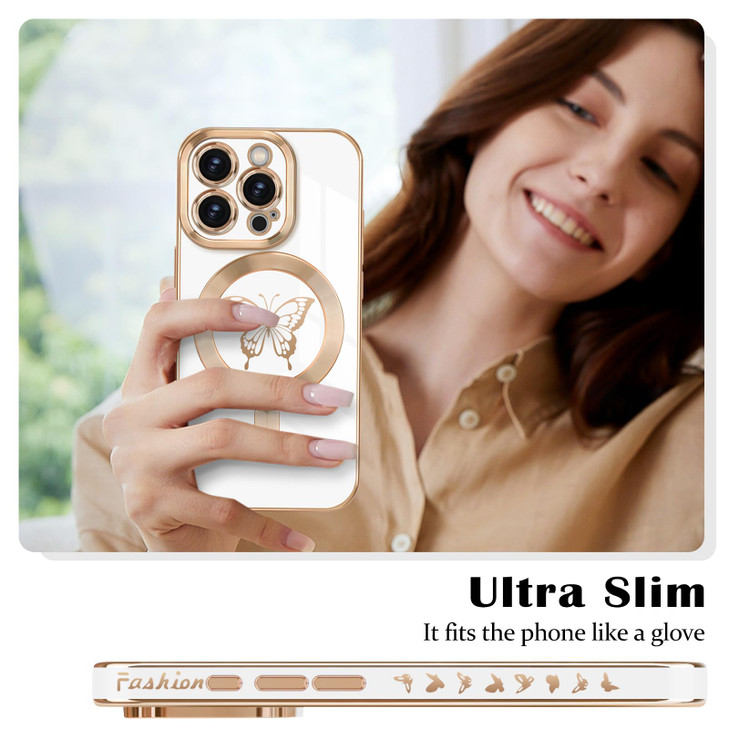 Newseego for iPhone 16 Pro Magnetic Case Cute Butterfly Luxury Plating Edge Case for Women Girls Men Soft TPU Bumper Ant
