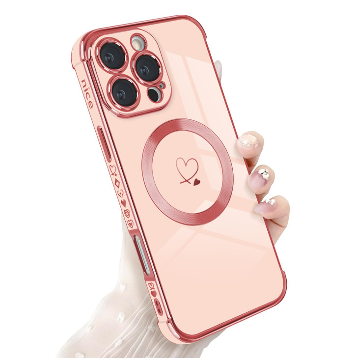 Newseego for iPhone 16 Magnetic Case Luxury Cute Love Heart Pattern Plating Edge Case for Women Girls Soft TPU Bumper An