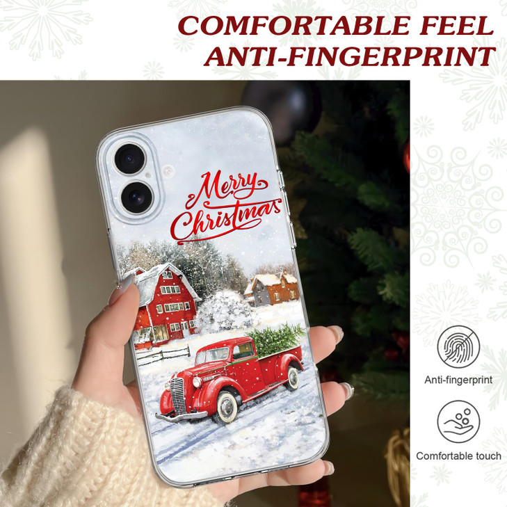 Newseego for iPhone 16 Plus Case Cute Red Car Pattern Merry Christmas Phone Case for Women Girls Children AntiYellow Sof