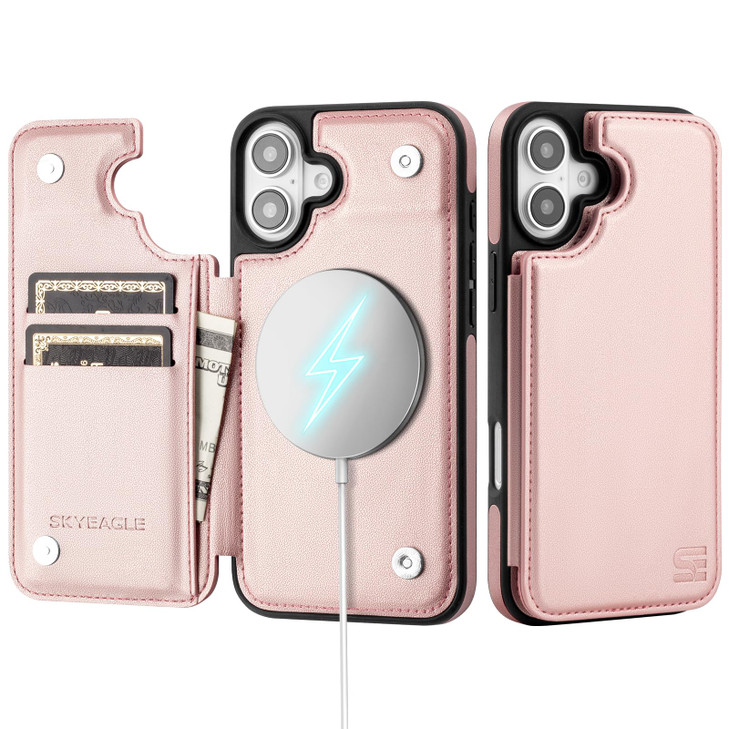 SkyEagle Compatible with Magsafe for iPhone 16 Wallet Case with Card HolderWomen Men Phone Case PU Leather Kickstand Fli