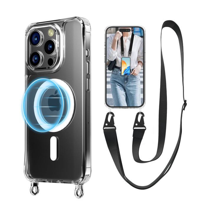 UnnFiko for iPhone 16 Case Compatible with Magsafe Clear Crossbody Phone Case with Shoulder Strap Shockproof Protection