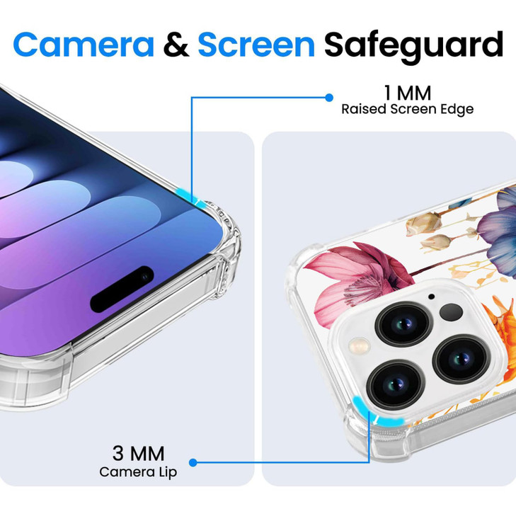 YCJACE Clear Phone Case for iPhone 16 Pro MaxSoft TPU Bumper Phone Case with Colorful Floral Pattern Shockproof Slim Fit