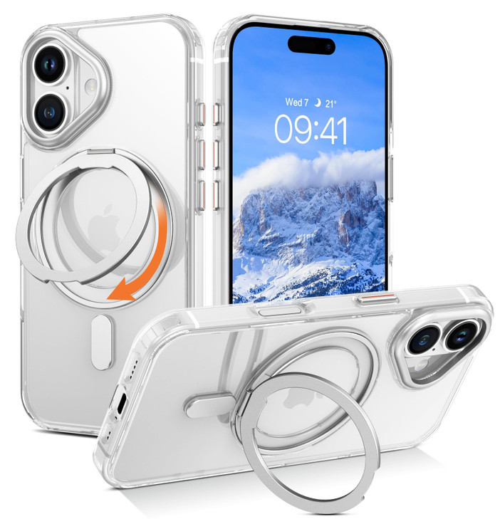 GUAGUA for iPhone 16 Case with Stand iPhone 16 Magnetic Clear Case with 360 Degree Rotatable Invisible Ring Protective S