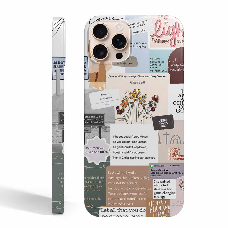 AOSSXIN Christian Verse Case for iPhone 16 ProJesus Father Quotes Collage Case for Men WomenSmooth Tough PC Full Cover C