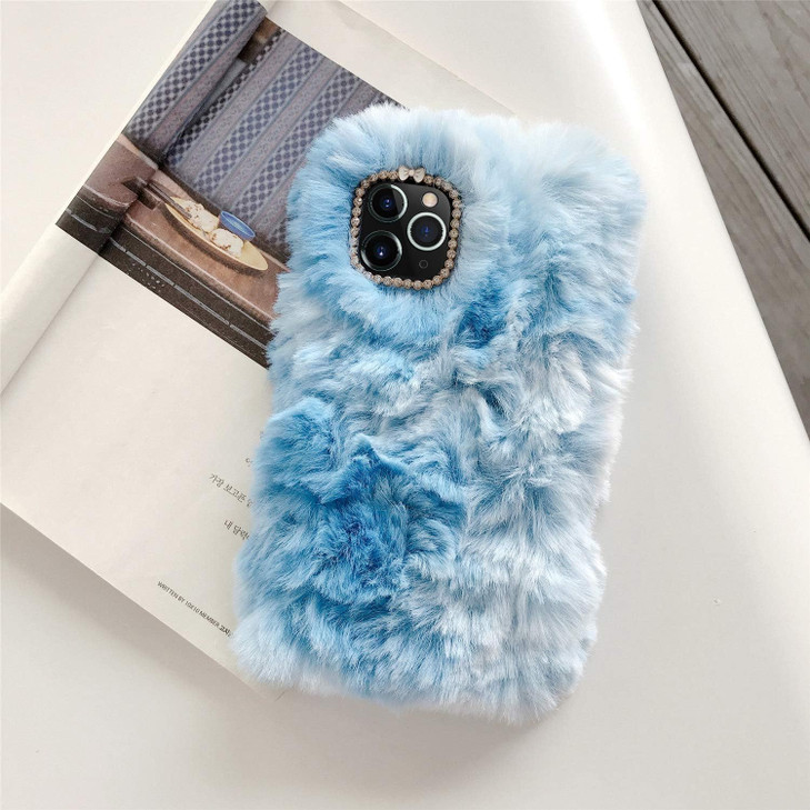 Guppy Compatible with iPhone 16 Plus Women Girls Plush Case 3D Cute Bling Bow Diamond Fluffy Furry Warm Gradient Fur Hai
