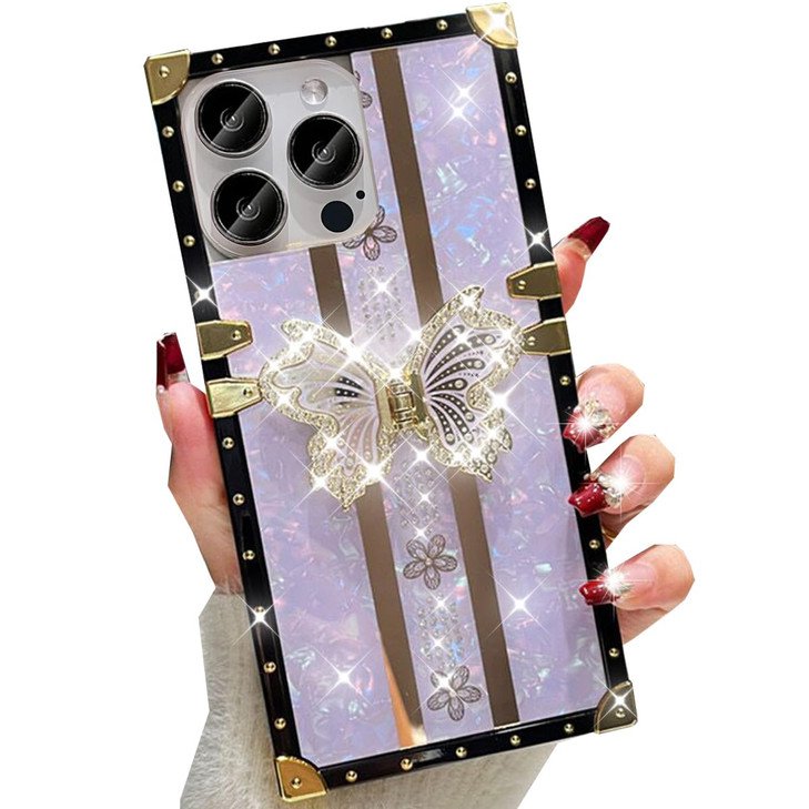 Changjia Glitter Butterfly Stand Case for iPhone 16 Pro Max Cute Luxury Bling Sparkly Floral with Foldable Kickstand TPU
