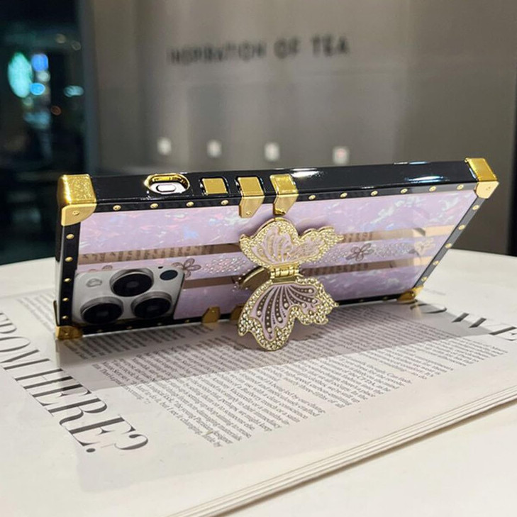 Changjia Glitter Butterfly Stand Case for iPhone 16 Pro Max Cute Luxury Bling Sparkly Floral with Foldable Kickstand TPU