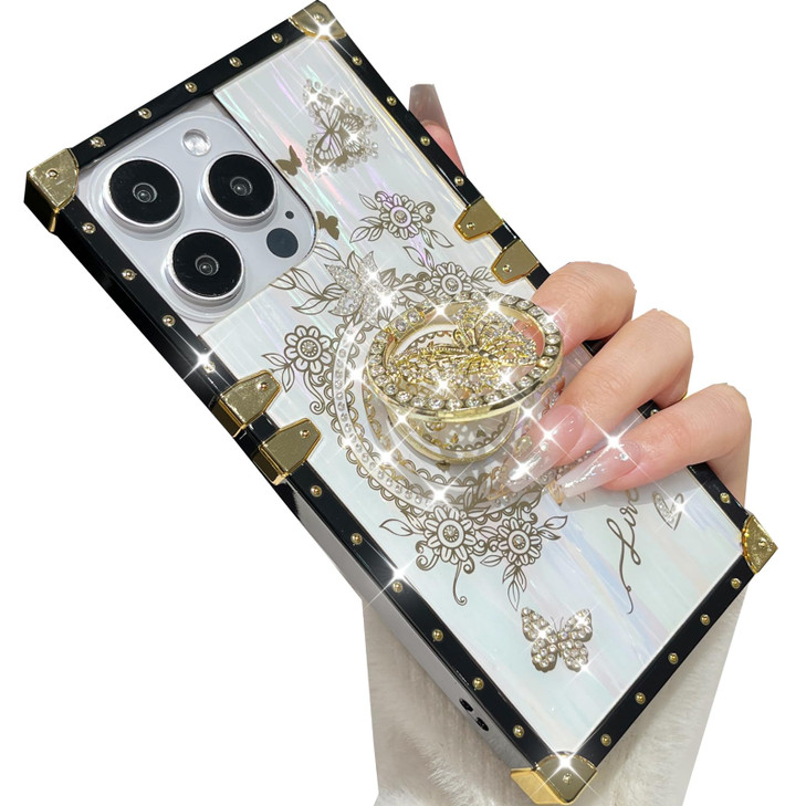 Changjia for iPhone 16 Pro Max Glitter Butterfly Kickstand CaseCute Luxury Bling Sparkly with Ring Stand Elegant Floral