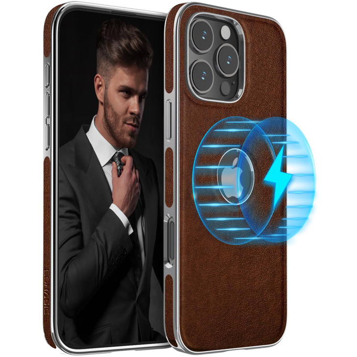 LOHASIC Compatible with MagSafe for iPhone 16 Pro Max Case Vegan Leather Logo View Classic Business Elegant Style Slim N