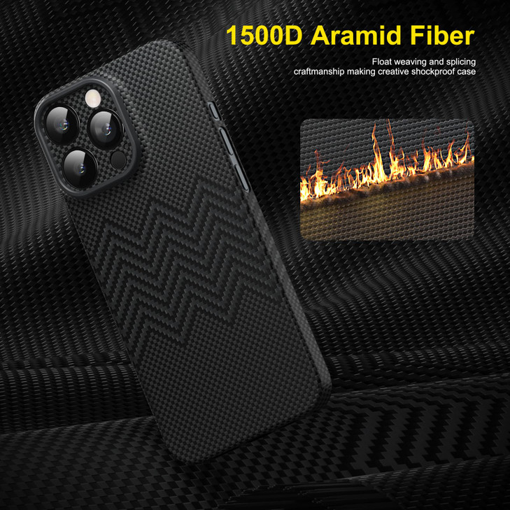 memumi Aramid Fiber for iPhone 16 Pro Max Case Wavy Texture Sturdy Durable 1500D Aramid Fiber 05 mm Slim Fit for iPhone