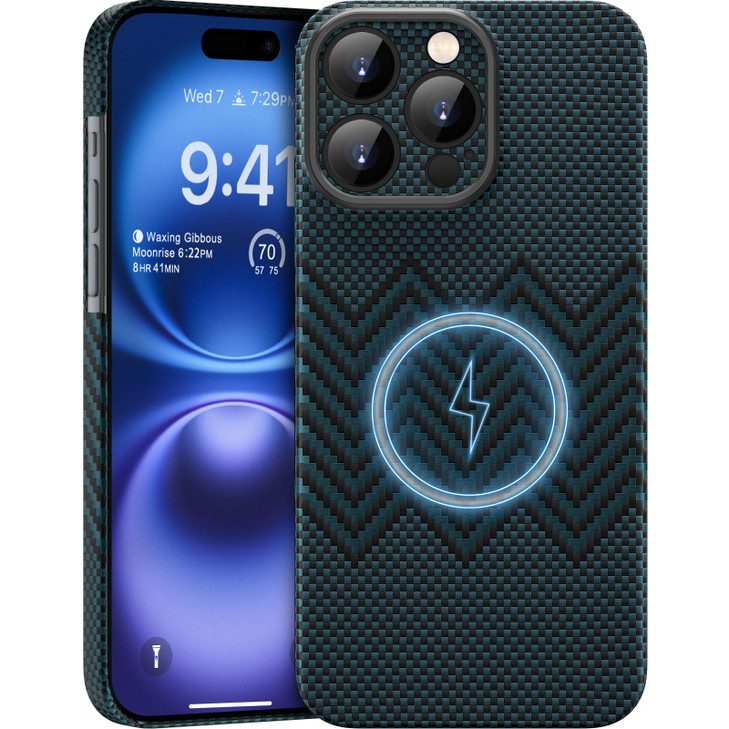 memumi Magnetic Case for iPhone 16 Pro Max Carbon Fiber Wavy Texture Compatible with MagSafe Sturdy Durable Cover for iP