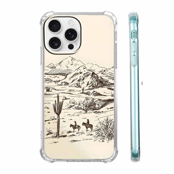 Tobelint Case for iPhone 16 Pro with Vintage Cowboy Art DesignAbstract Wild West Landscape Pattern for Men WomenClear Sl