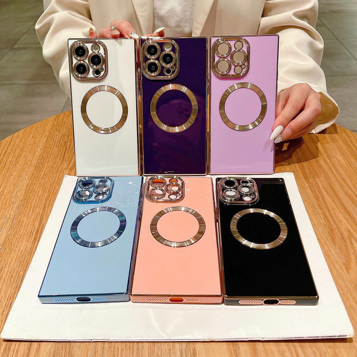 Omio Rectangle Case for iPhone 16 Pro Max Compatible with MagSafe Luxury Plating Case for Women Girls Magnetic Cover wit
