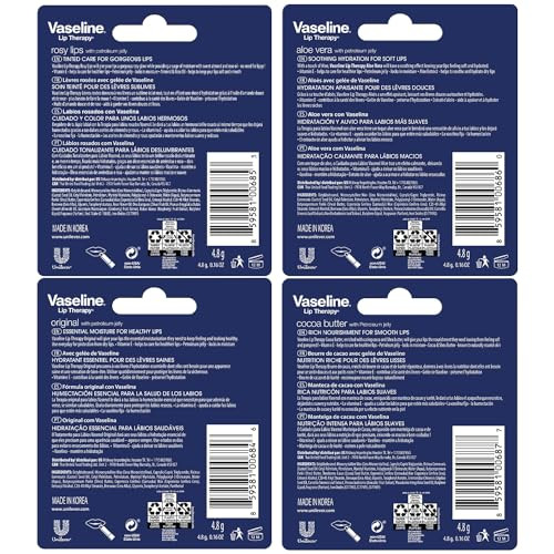 Vaseline Lip Therapy Variety 4-Pack, Moisturizing Lip Balm with Vitamin E, 0.16 Oz Ea