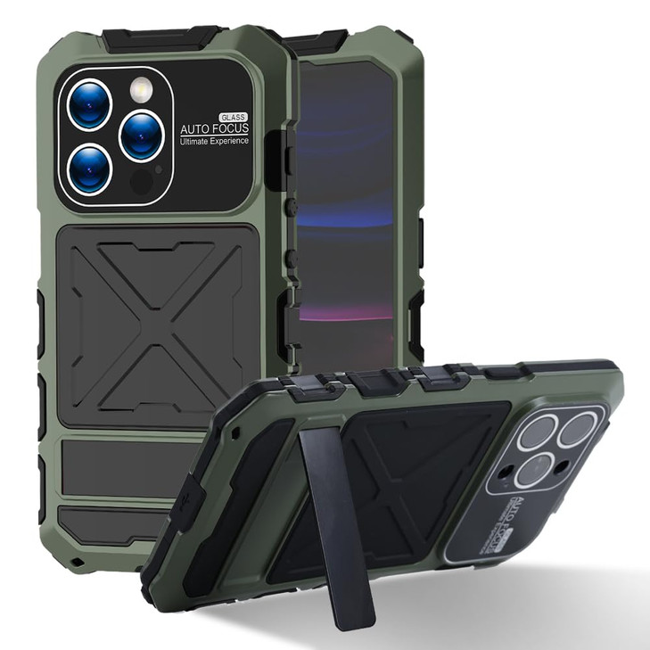 Simicoo Compatible with iPhone 16 Pro Metal Bumper Military Rugged Silicone Case Heavy Duty Armor Defender Metal Case wi