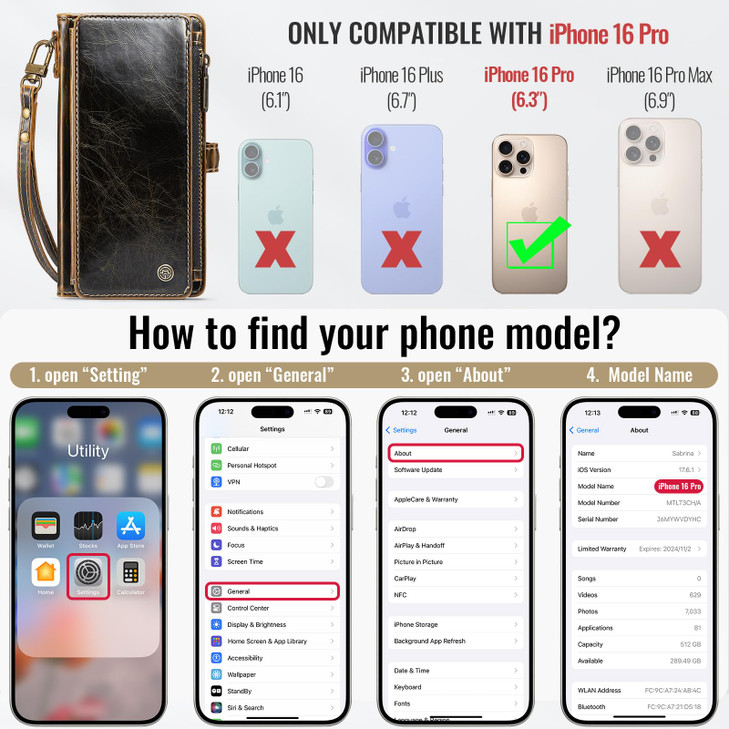 Defencase Compatible with iPhone 16 Pro Case Wallet with RFID Blocking Card Holder for Women Men Soft PU Leather Magneti