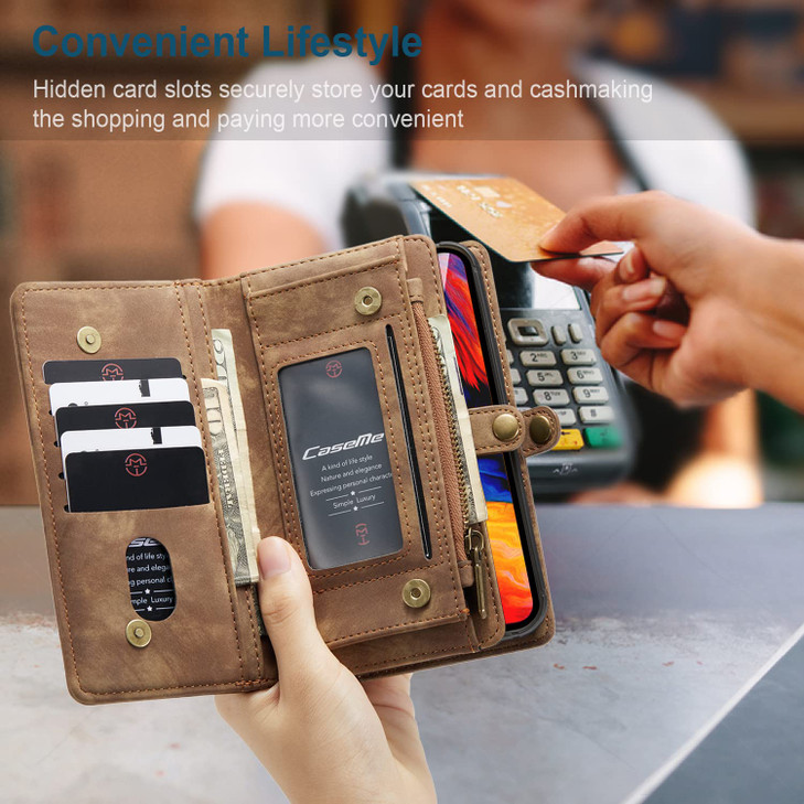 Simicoo iPhone 16 Pro Max Leather Detachable Wallet Zipper Case with 11 Card Slots Holder Magnetic Case for iPhone 16 Pr