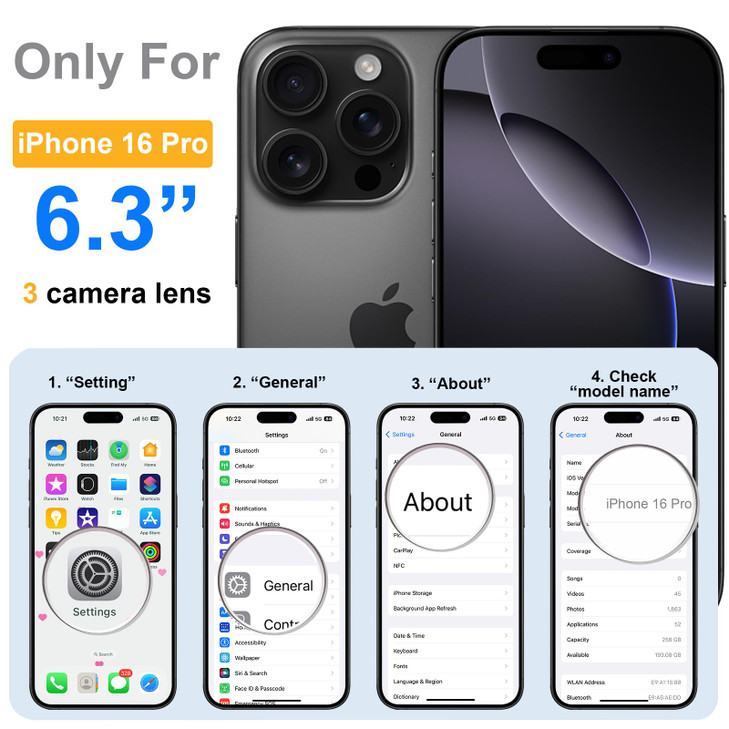 ROYBENS for iPhone 16 Pro Case Wave Frame with Screen Protector Wrist Strap Women Girls Cute Plating Heart Design Full C