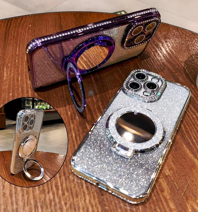 BANAILOA Compatible with iPhone 16 Pro Max Case with KickstandLuxury Plating Bling Glitter Case Rhinestones Sparkle Soft