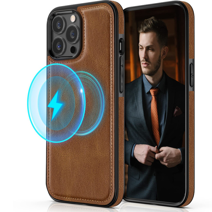 LOHASIC Compatible with MagSafe for iPhone 14 Pro Max Case 2022 Classy Leather Magnets Soft Back Cover Shockproof Protec