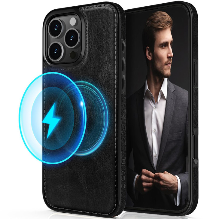 LOHASIC for iPhone 16 Pro Max Case 2024 Classy Leather Strong Magnetic Soft Back Cover Shockproof Protective Phone Men W
