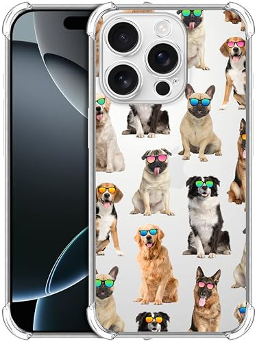 GlamCase Clear Case for iPhone 16 Pro iPhone 16 Pro Clear Case Dog Pattern with Sunglasses Design Printed Durable Clear